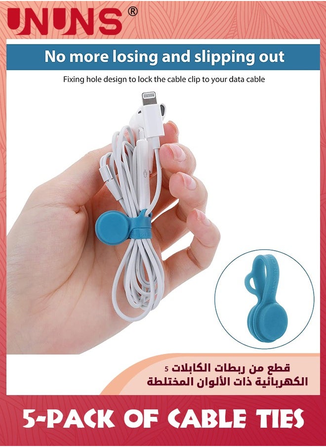 UNUNS 5 Pack Cable Organizers Magnetic Cable Clips,Earbuds Cords Winder Bookmark Clips,Silicone Twist Ties Colorful Headphone Cord Keeper Holder,Cable Manager Ties Straps For Home Office School  - Image 3