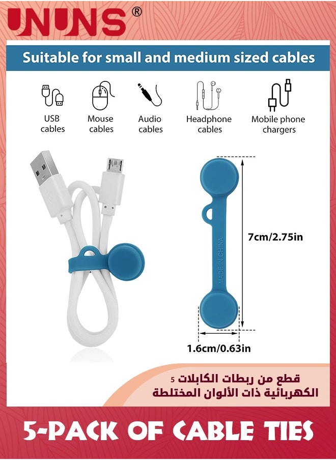 UNUNS 5 Pack Cable Organizers Magnetic Cable Clips,Earbuds Cords Winder Bookmark Clips,Silicone Twist Ties Colorful Headphone Cord Keeper Holder,Cable Manager Ties Straps For Home Office School  - Image 2