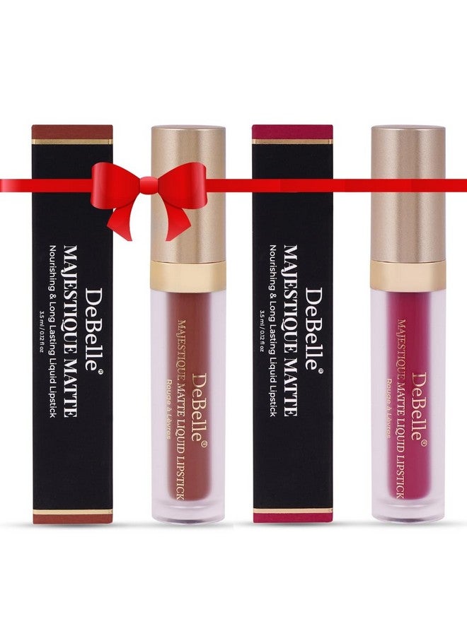 DeBelle مجموعة أحمر شفاه سائل مات طويل الأمد ومقاوم للماء من ماجيستيك - مجموعة من 6 | لمسة مات | تدوم حتى 7 ساعات | خالية من النقل | مقاوم للبقع والماء | خفيف الوزن | (عبوة من 6) 3.5 مل لكل منها - Image 1