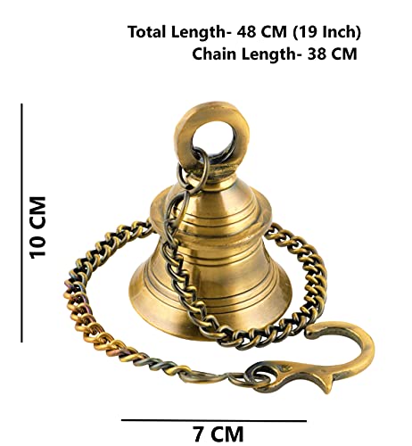 UAPAN Brass Decorative Wall Hanging Bell with Chain & Hook (Pack of 1 Nos) - Image 2