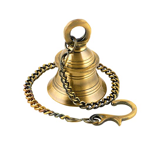 UAPAN Brass Decorative Wall Hanging Bell with Chain & Hook (Pack of 1 Nos) - Image 1