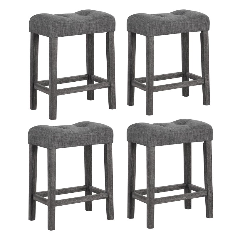 Giantex 24" Bar Stools Set of 4, Backless Counter Height Saddle Bar Stools w/Padded Seat, Solid Rubber Wood Legs, Farmhouse Linen Fabric Upholstered Barstools for Kitchen Counter Island, Cafe, Gray - Image 1
