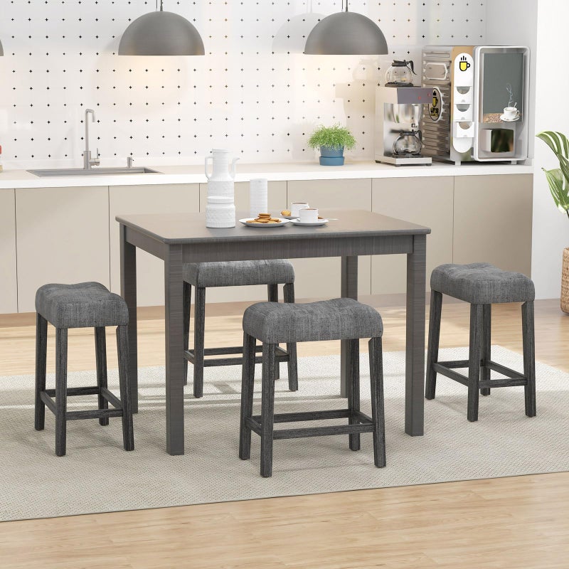 Giantex 24" Bar Stools Set of 4, Backless Counter Height Saddle Bar Stools w/Padded Seat, Solid Rubber Wood Legs, Farmhouse Linen Fabric Upholstered Barstools for Kitchen Counter Island, Cafe, Gray - Image 2