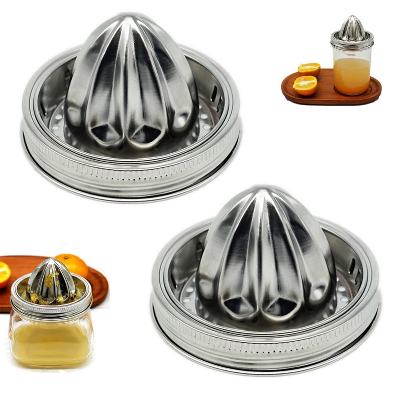 QurHapzy Easy Use Hand Fresh Juicer Lid for 338 Inch Wide Mouth Mason JarHand Squeezer Top For Citrus Lemon Orange 304 Stainless SteelNo Jar QurHapzy2 Pack