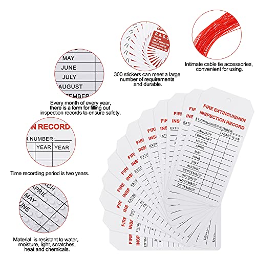 Outus أوتوس 50 مجموعة من بطاقات طفاية الحريق مع روابط سلكية قابلة للتعديل 4.2 × 2.1 بوصة بطاقات فحص شهرية مقاومة للماء سجل إعادة شحن الطفاية وفحصها للاستخدام الداخلي والخارجي - Image 3