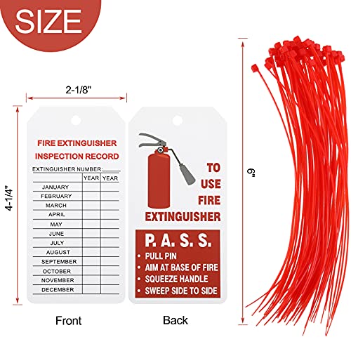 Outus أوتوس 50 مجموعة من بطاقات طفاية الحريق مع روابط سلكية قابلة للتعديل 4.2 × 2.1 بوصة بطاقات فحص شهرية مقاومة للماء سجل إعادة شحن الطفاية وفحصها للاستخدام الداخلي والخارجي - Image 2