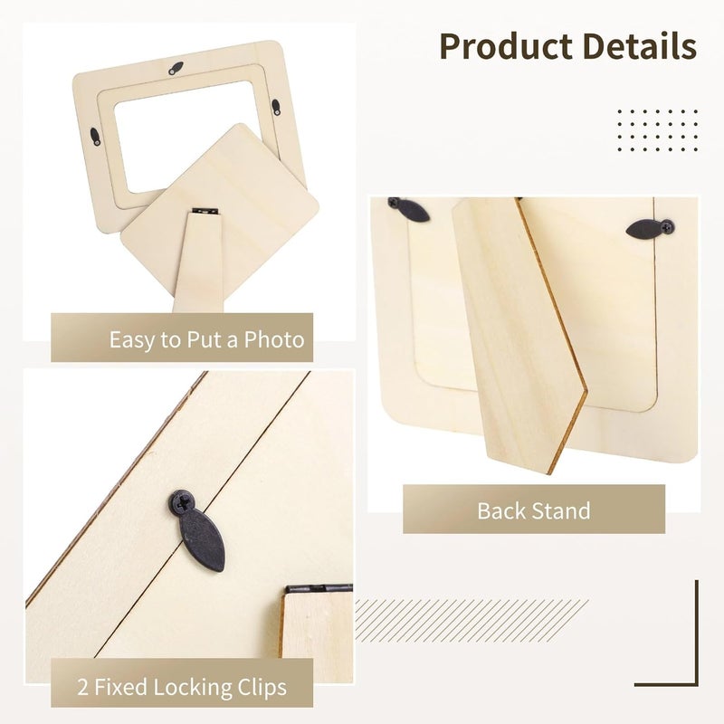 6 Pcs 5 In Diy Paintable Picture Frames, Unfinished Wooden Craft Frames Set, 6.61X4.84 In For Young Artists, Light Brown With Kickstand, Home Decor - Image 5