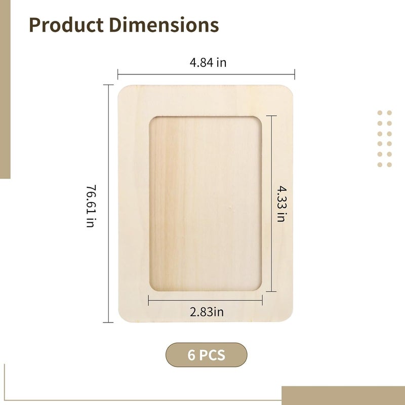 6 Pcs 5 In Diy Paintable Picture Frames, Unfinished Wooden Craft Frames Set, 6.61X4.84 In For Young Artists, Light Brown With Kickstand, Home Decor - Image 3