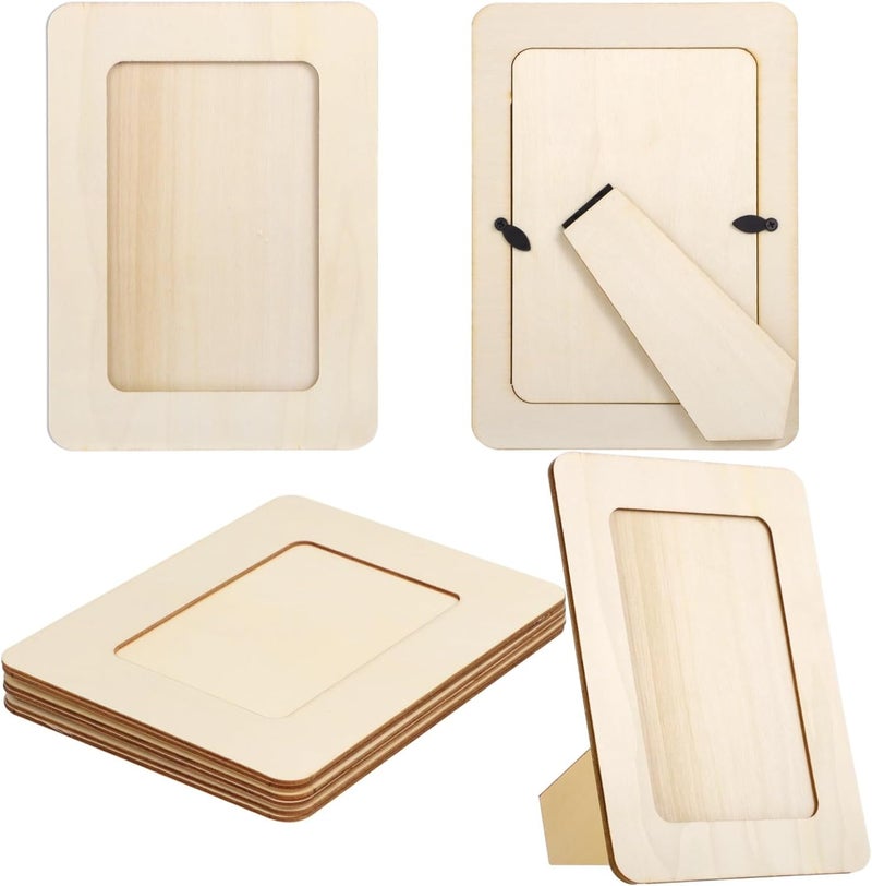6 Pcs 5 In Diy Paintable Picture Frames, Unfinished Wooden Craft Frames Set, 6.61X4.84 In For Young Artists, Light Brown With Kickstand, Home Decor - Image 1