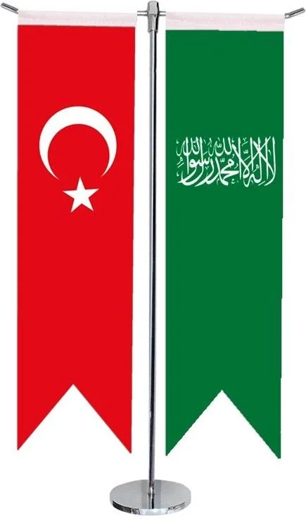 Saturndesign Desktop Swallow Green Word Tevhid + Turkish Flag + Chrome T-Pole Table Flag Set