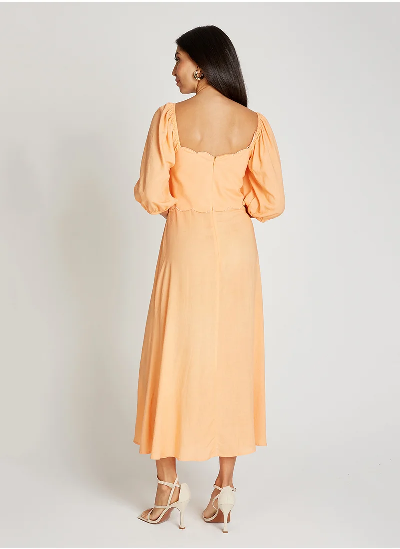 Little Mistress Square Neck Puff Sleeve Maxi Dress