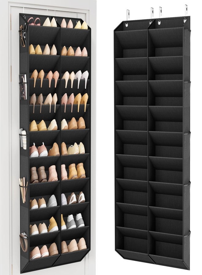 LANTEFUL Over the Door Shoe Organizer, Hanging Shoe Rack for Closet Door Shoe Storage for 30 Pairs Sneaker and Boots, Large Shoe Holder for Door with 10 Side Pockets, Space Saving, Black - Image 1