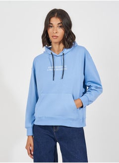 Oversized Regular Length Slogan Print Hoodie