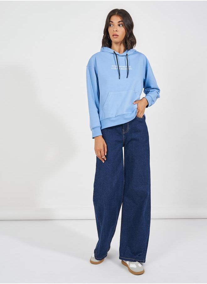 Styli - Oversized Regular Length Slogan Print Hoodie - Image 1