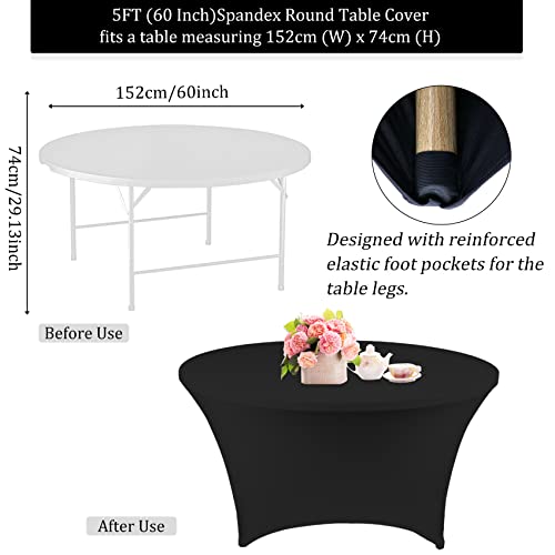 Fivenl 4 Pack 5FT Round Spandex Tablecloth, 60 Inch Black, Stretchable Table Cover, Washable and Wrinkle Resistant, Fitted Round Table for Wedding, Banquet, Birthday, Party, Restaurant - Image 2