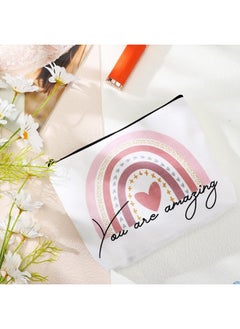 Saintrygo Rainbow Cosmetic Bag 4 Pieces Inspirational Quotes Canvas Cosmetic Bags Bulk You Are Amazing Loved Beautiful Kind Makeup Bag Personalized Purse Pouch for Women Girl Teacher Gift(Fresh)  - Image 3