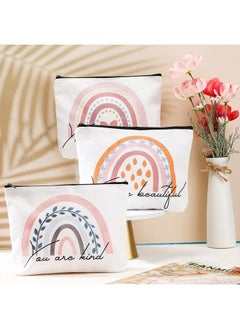 Saintrygo Rainbow Cosmetic Bag 4 Pieces Inspirational Quotes Canvas Cosmetic Bags Bulk You Are Amazing Loved Beautiful Kind Makeup Bag Personalized Purse Pouch for Women Girl Teacher Gift(Fresh)  - Image 4