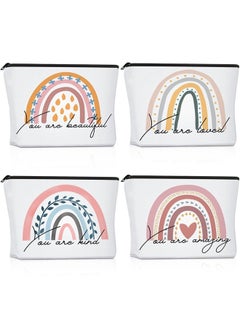 Saintrygo Rainbow Cosmetic Bag 4 Pieces Inspirational Quotes Canvas Cosmetic Bags Bulk You Are Amazing Loved Beautiful Kind Makeup Bag Personalized Purse Pouch for Women Girl Teacher Gift(Fresh)  - Image 1