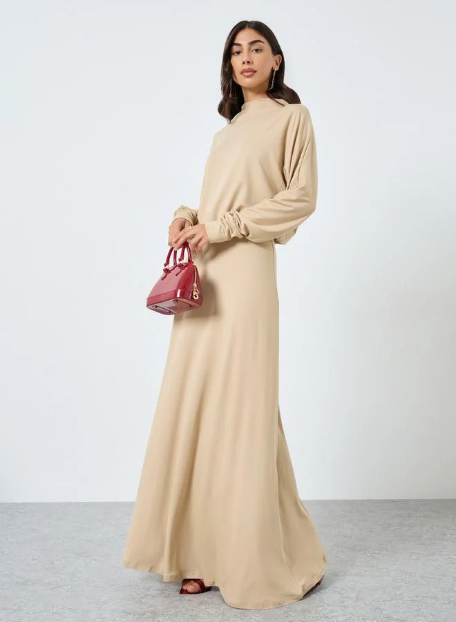 Styli Beige Blouson Draped Maxi Dress
