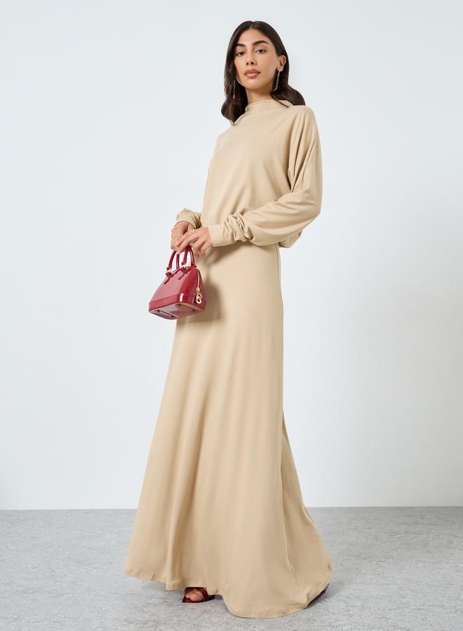 Styli Beige Blouson Draped Maxi Dress - Image 3