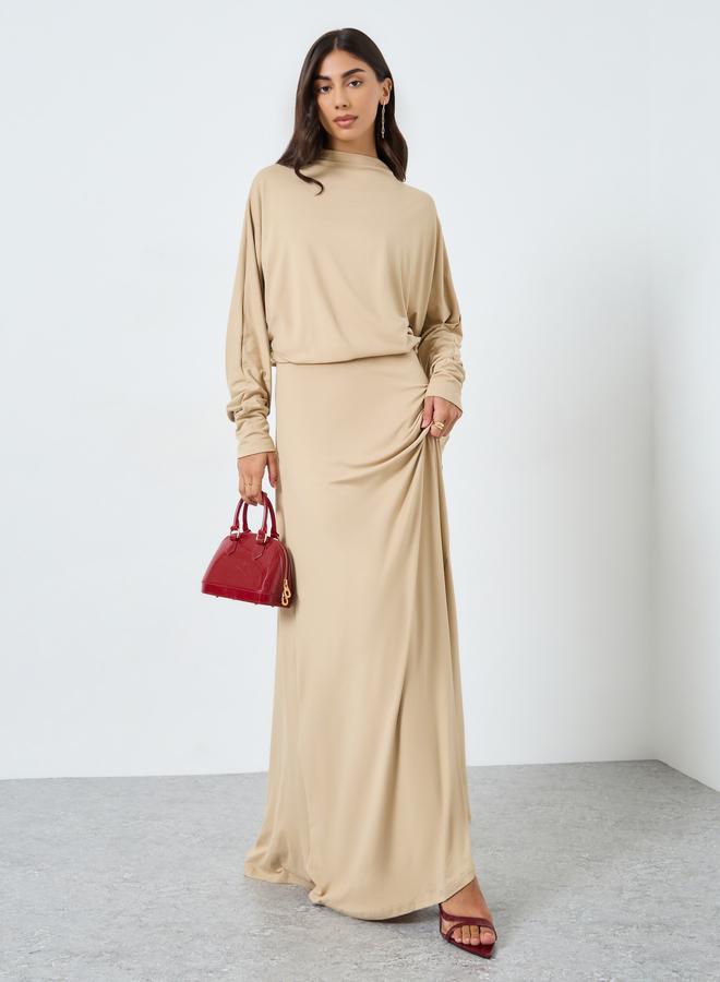 Styli Beige Blouson Draped Maxi Dress - Image 1