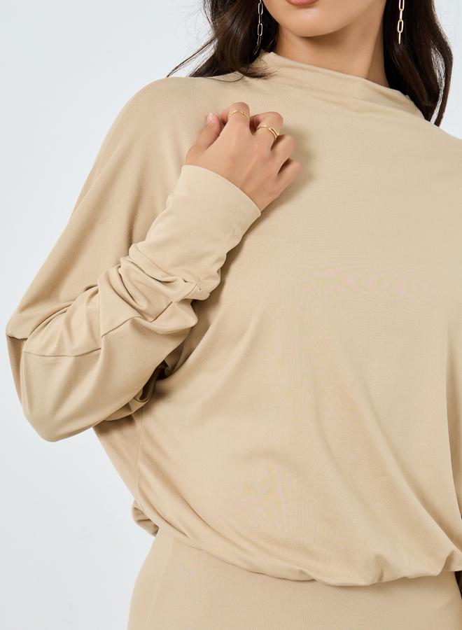 Styli Beige Blouson Draped Maxi Dress - Image 4