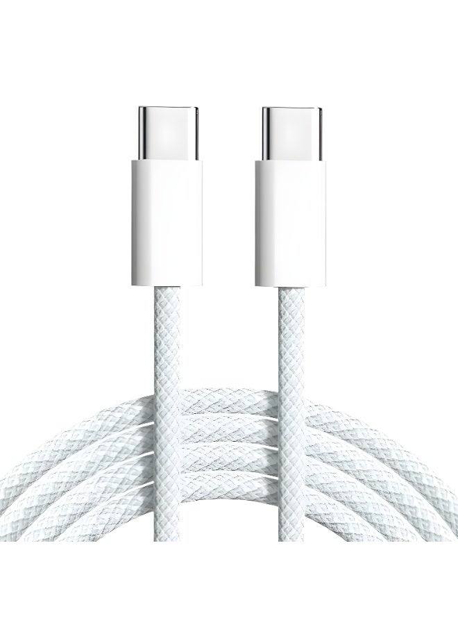 كابل من النوع C بطول 1 متر، يدعم الشحن السريع بقوة 60 واط بتقنية Power Delivery (PD)، كابل من النوع C مضفر من النايلون لأجهزة iPhone 15/16/17، وSamsung S25/S24 Ultra، وGoogle Pixel، وiPad Pro/Mini، وMacBook Pro/Air - أبيض - Image 1