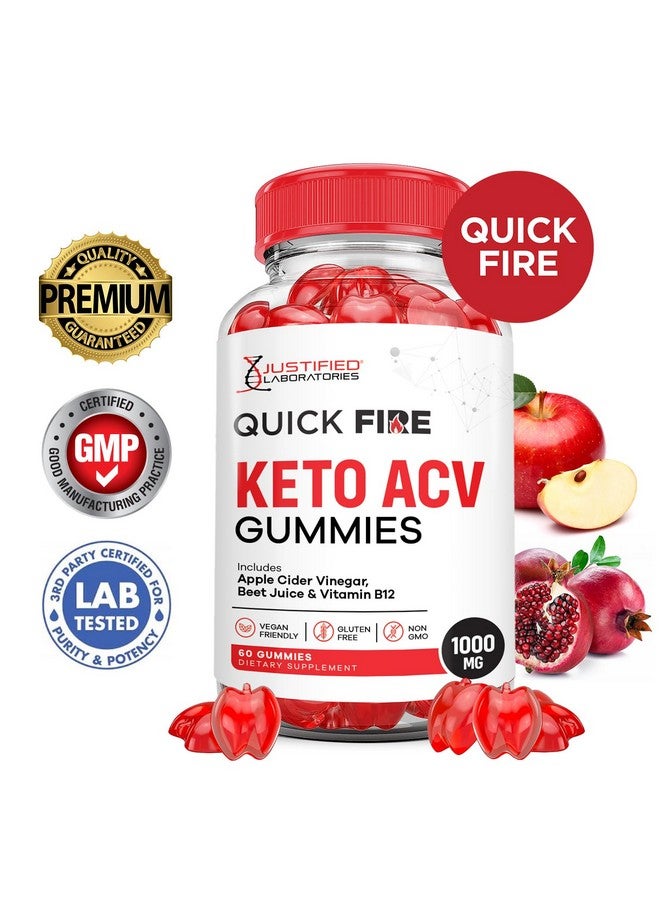 Justified Laboratories (3 Pack) Quick Fire Keto ACV Gummies Advanced Formula 1000MG QuickFire Keto Gummies Apple Cider Vinegar Formulated with Pomegranate Beet Juice Powder B12 Vegan Non GMO 180 Gummys - Image 2