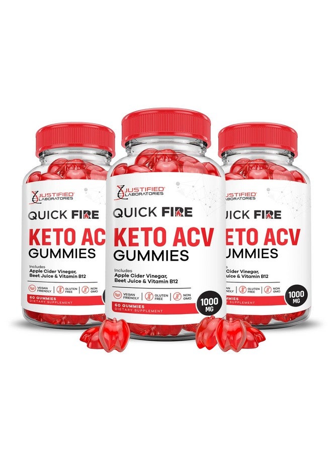 Justified Laboratories (3 Pack) Quick Fire Keto ACV Gummies Advanced Formula 1000MG QuickFire Keto Gummies Apple Cider Vinegar Formulated with Pomegranate Beet Juice Powder B12 Vegan Non GMO 180 Gummys - Image 1
