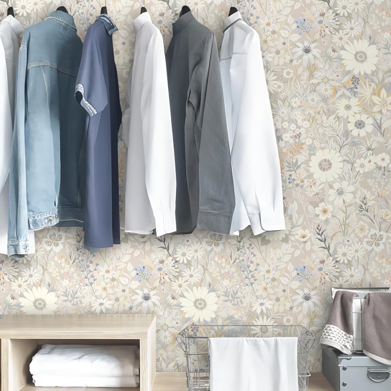 Vintique Wallpaper Peel and Stick Floral Wall Paper Removable Waterproof Gray/Yellow/Blue Contact Paper for Bedroom, Bathroom, Home Wall 17.3" x 236.3" - Image 5