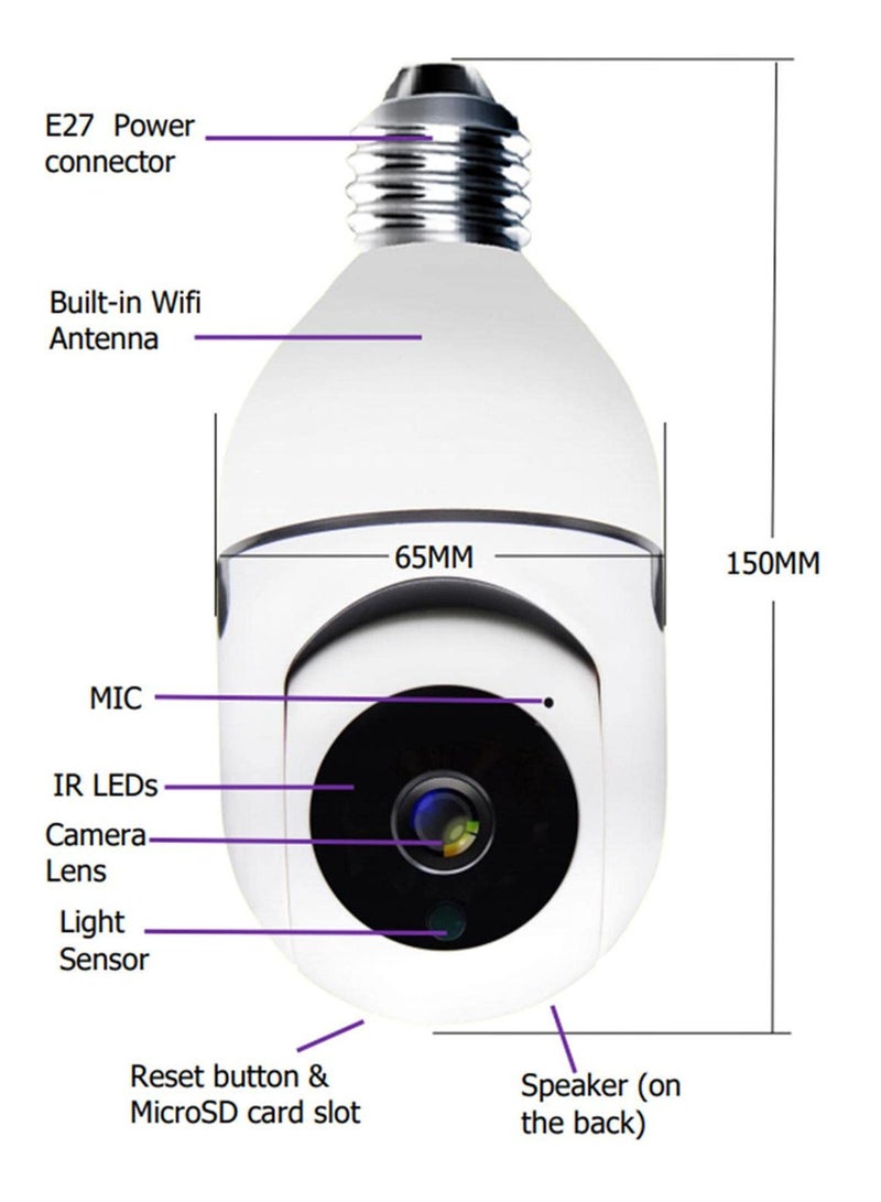 Generic Smart Bulb WiFi Camera: Home Surveillance IP Camera with Night Vision and Alarm - Image 3