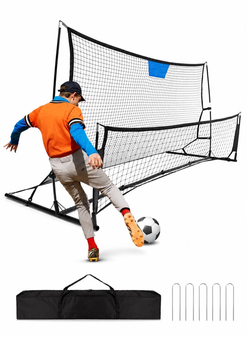 XiuWoo 2-in-1 Soccer Rebounder Net, Portable Football Training Rebound Net with U-Spikes and Carry Bag, Indoor Outdoor Kickback Trainer for Passing, Receiving, Ball Control and Solo Skills Practice - Image 1