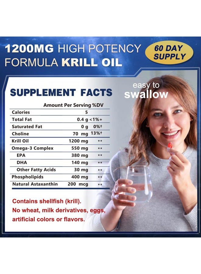 ZEBORA Omega 3 Krill Oil Supplement 1200mg, Omega 3 Krill Oil with EPA, DHA, Astaxanthin & High Absorption Phospholipids - Supports Heart & Joint Health - No - Image 2