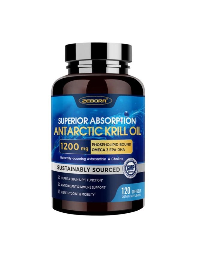 ZEBORA Omega 3 Krill Oil Supplement 1200mg, Omega 3 Krill Oil with EPA, DHA, Astaxanthin & High Absorption Phospholipids - Supports Heart & Joint Health - No - Image 1