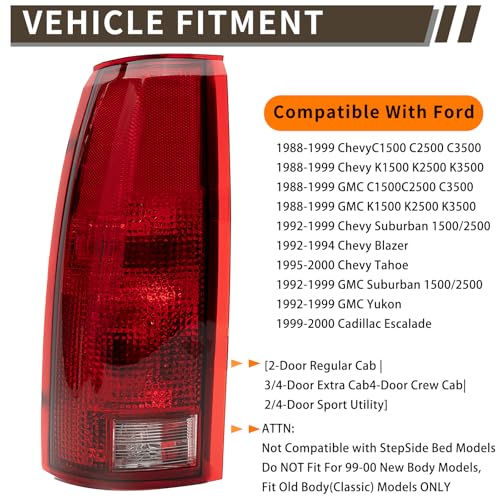 MiKaFex Tail Light Assembly Compatible With Chevy GMC C/K Truck 1988-1998, 1995-2000 Tahoe, 1992-2000 Yukon, 1992-1999 Suburban, 1992-1994 Blazer, w/Circuit Board, Driver and Passenger Side Rear Brake Lamps - Image 4