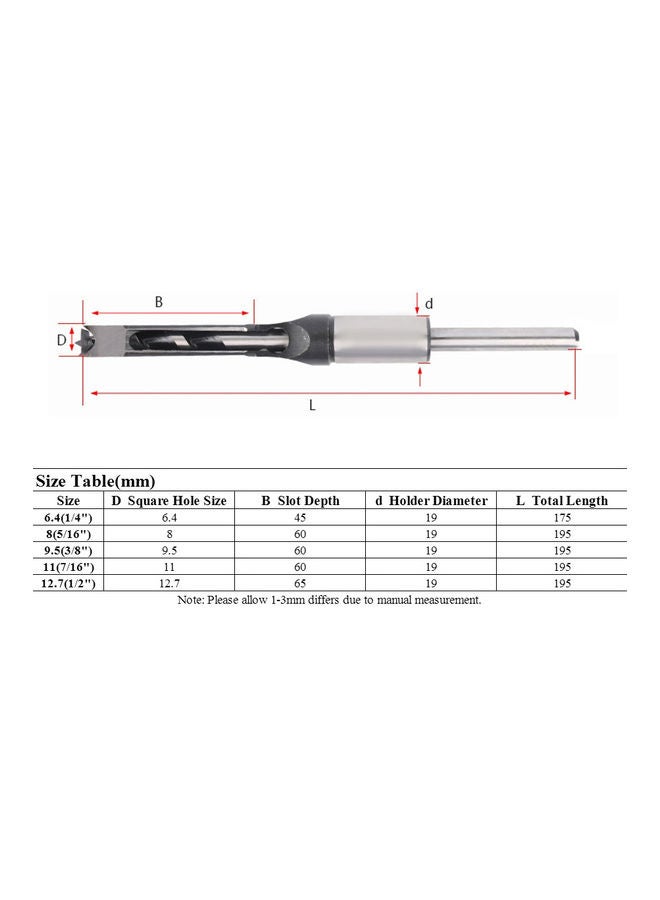 12.7mm Square Hole Drill DIY Woodworking Tool Silver 23.00X4.00X4.00cm - Image 5