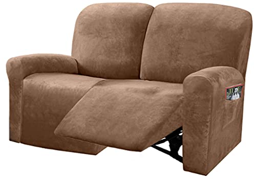 ULTICOR Reclining Love Seat Slipcover 48  65 L 6Piece Velvet Stretch Loveseat Reclining Sofa Covers 2 seat Love seat Recliner Cover Thick Soft Washable Sand
