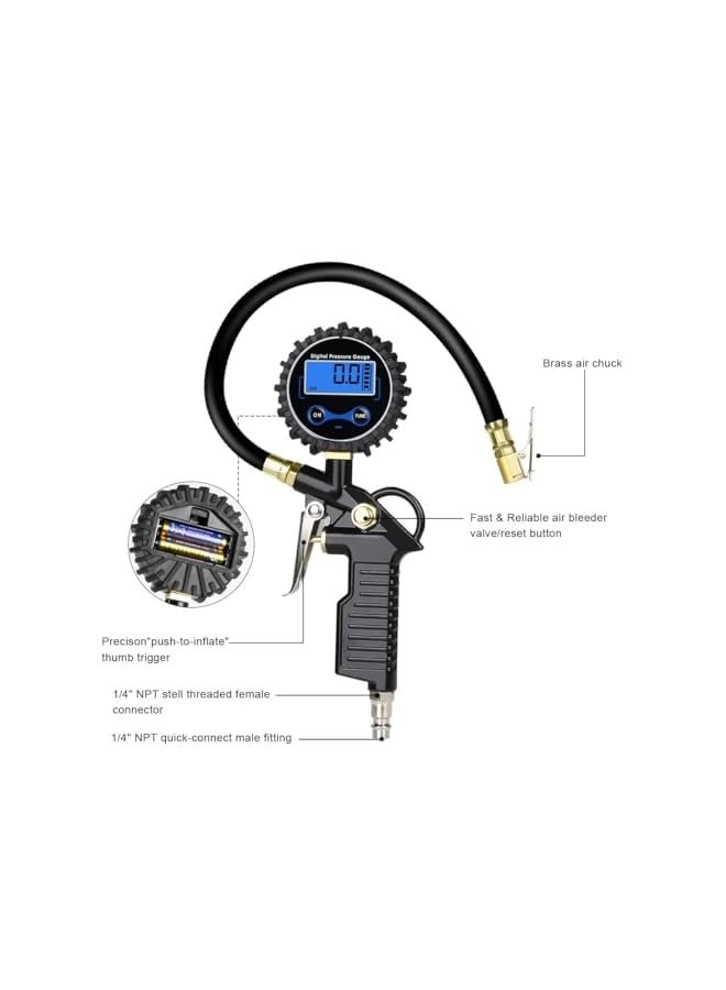 مقياس ضغط الإطارات الرقمي مع مضخة هواء، متين مع وصلة سريعة الاتصال - Image 2