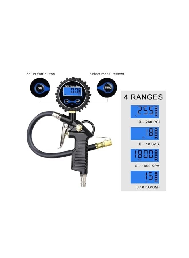 مقياس ضغط الإطارات الرقمي مع مضخة هواء، متين مع وصلة سريعة الاتصال - Image 3