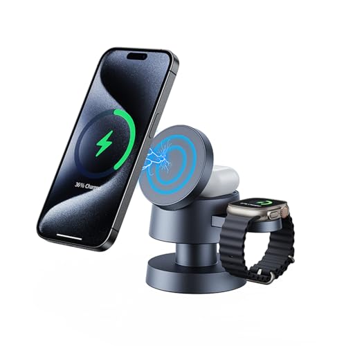 SlimQ 4 in 1 Charging Station 15W Wireless Charger with Mushroom Lamp Compatible with iPhone 12-16 Series, Apple Watches, Apple Earphones - Image 1