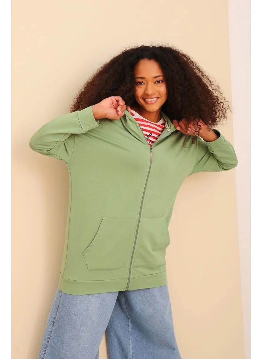 Allday Green-Zipped Sweat Cardigan