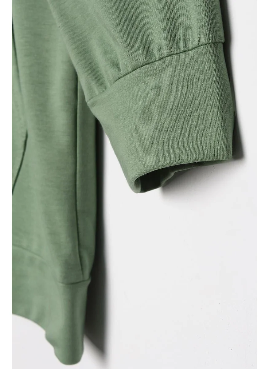 Allday Green-Zipped Sweat Cardigan