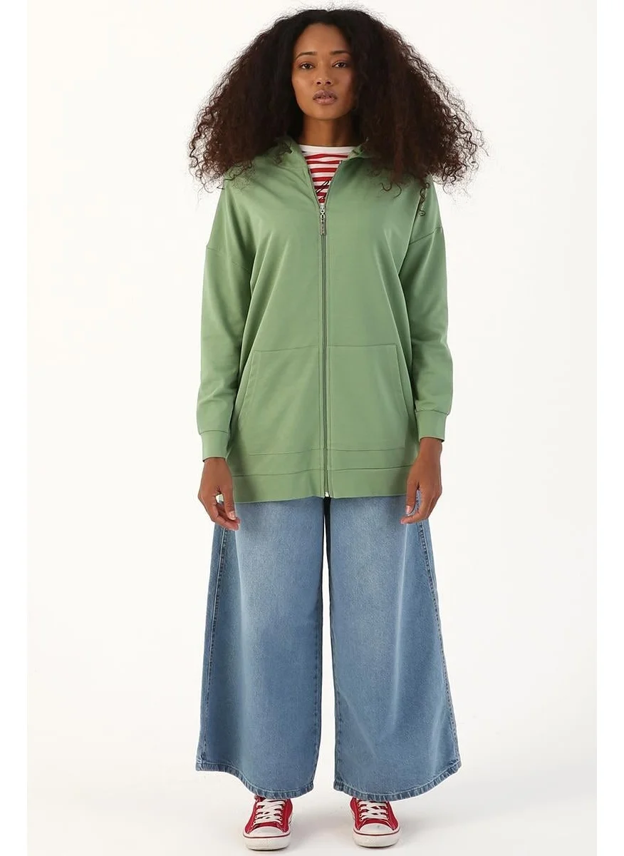 Allday Green-Zipped Sweat Cardigan