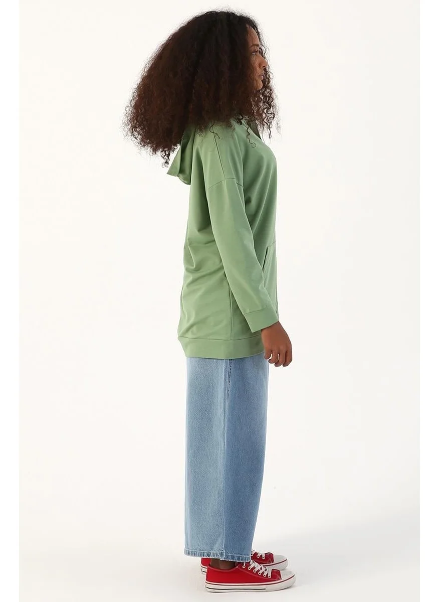Allday Green-Zipped Sweat Cardigan