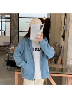 Generic Spring And Autumn Loose Zipper Long-sleeved Cardigan Coat Women's Korean-style Solid Color Hooded Sweater Student Women's Cardigan Small Coat 