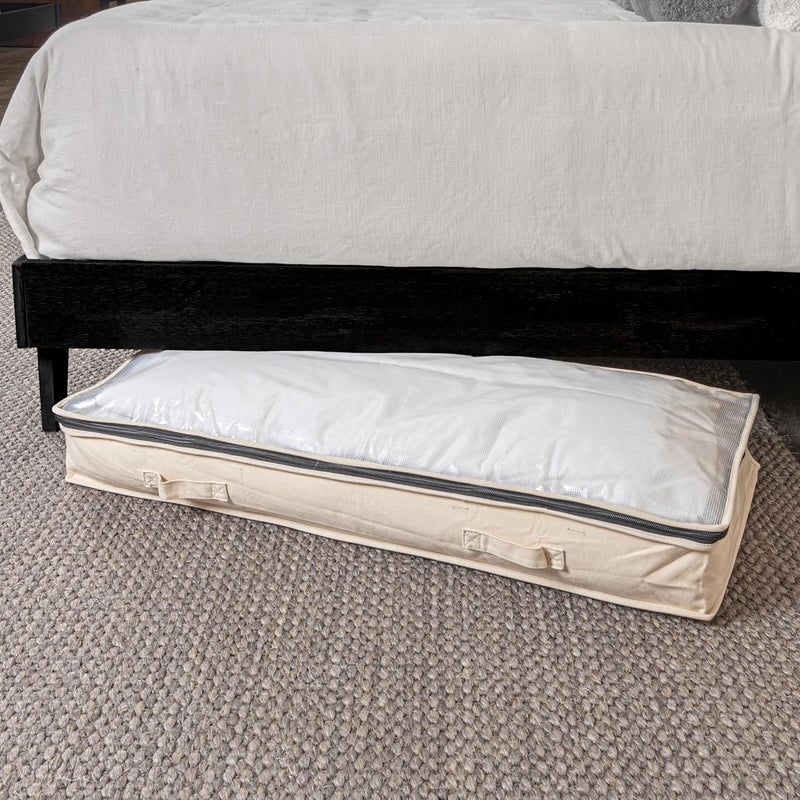 Household Essentials Cotton Canvas Under Bed Clothing and Linen Storage Bag | Natural - Image 5