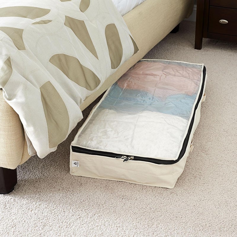 Household Essentials Cotton Canvas Under Bed Clothing and Linen Storage Bag | Natural - Image 4