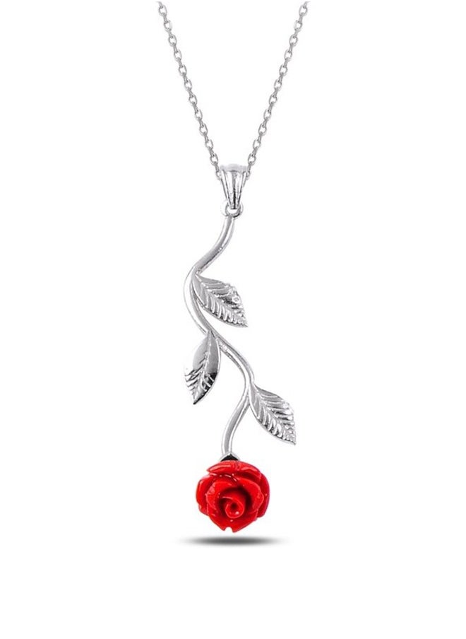 EMNON 925 Sterling Silver Jewelry Rhodium Plated Rose Necklace 100% Precious Metal Gift for Women- Emnon54NE 