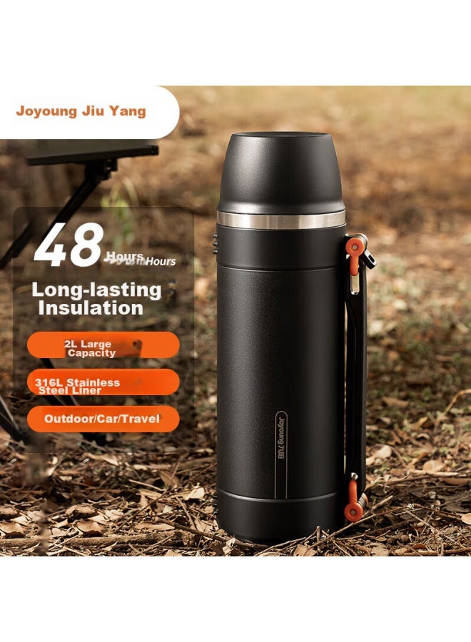 Joyoung زجاجة جويونغ المعزولة، ستانلس ستيل 316L، ترمس بسعة كبيرة، زجاجة سفر خارجية، 2L WR566 (أسود) - Image 5