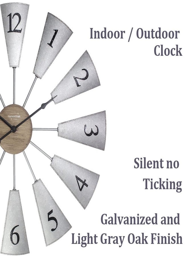 Presentime & Co. 24" Lorenzo Farmhouse DIY Windmill Clock, Indoor/Outdoor Clock, Silent no Ticking, Wall Décor, Wall Art and Timepiece for Home Decoration, Galvanized and Light Gray Oak Finish - Image 2